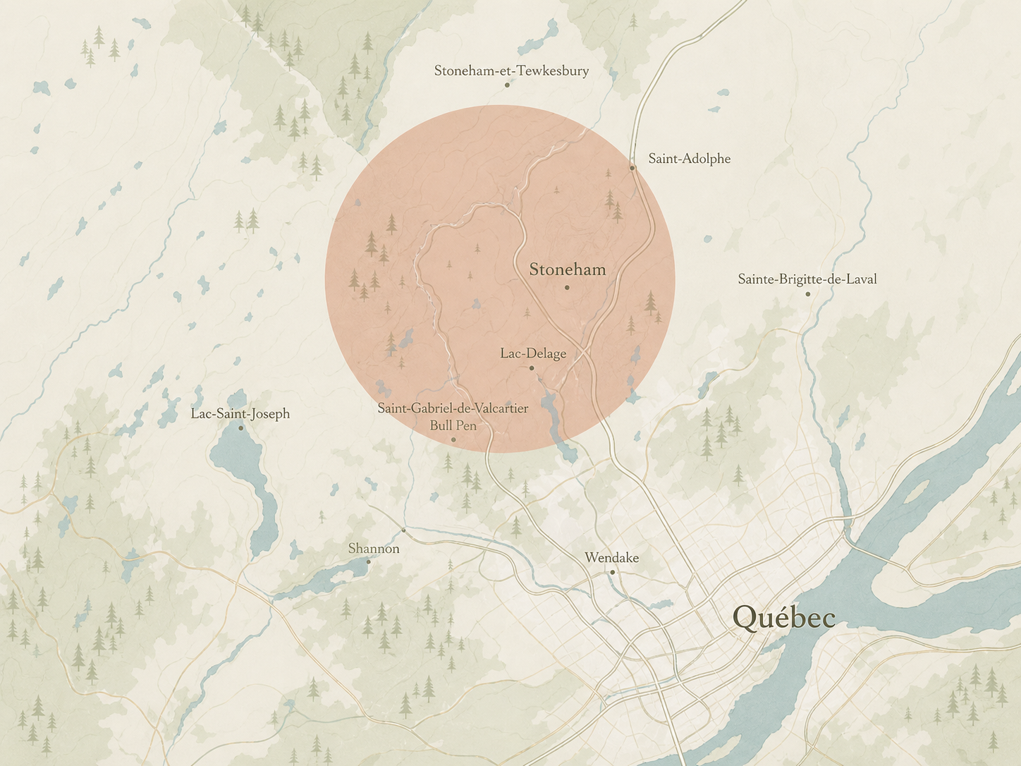Carte de la région : Stoneham, Lac-Delage, Québec et Sainte-Foy