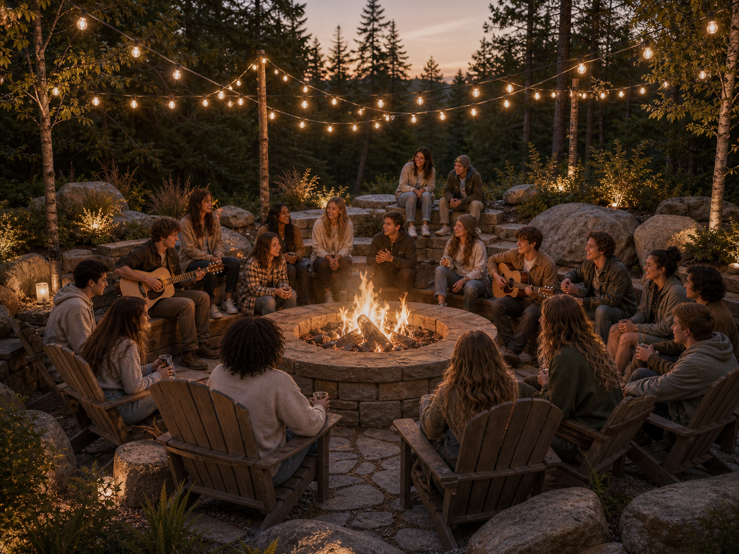 Feu de camp au crépuscule